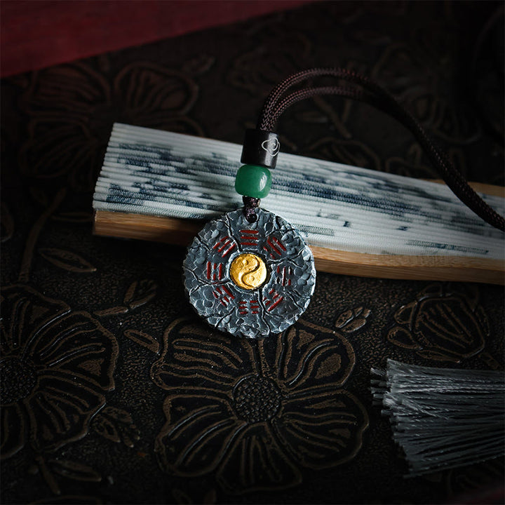 Buddha Stones 999 Sterling Silver 24k Gold Bagua Tai Chi Yin Yang Design Mountain Ghosts Spend Money Harmony Necklace Pendant - image 2