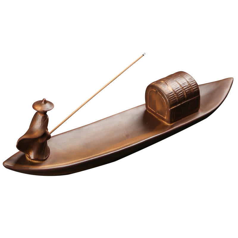 Buddha Stones Fisherman Fishing Boat Bamboo Buddha Hand Lotus Spiritual Healing Ceramic Stick Incense Burner Decoration - image 7