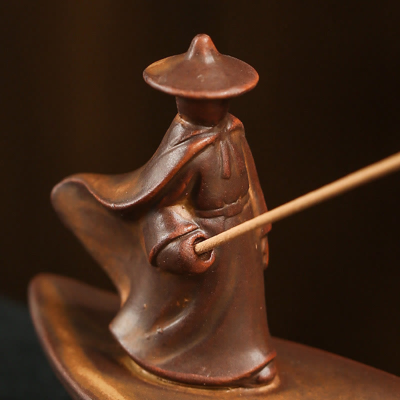 Buddha Stones Fisherman Fishing Boat Bamboo Buddha Hand Lotus Spiritual Healing Ceramic Stick Incense Burner Decoration - image 4