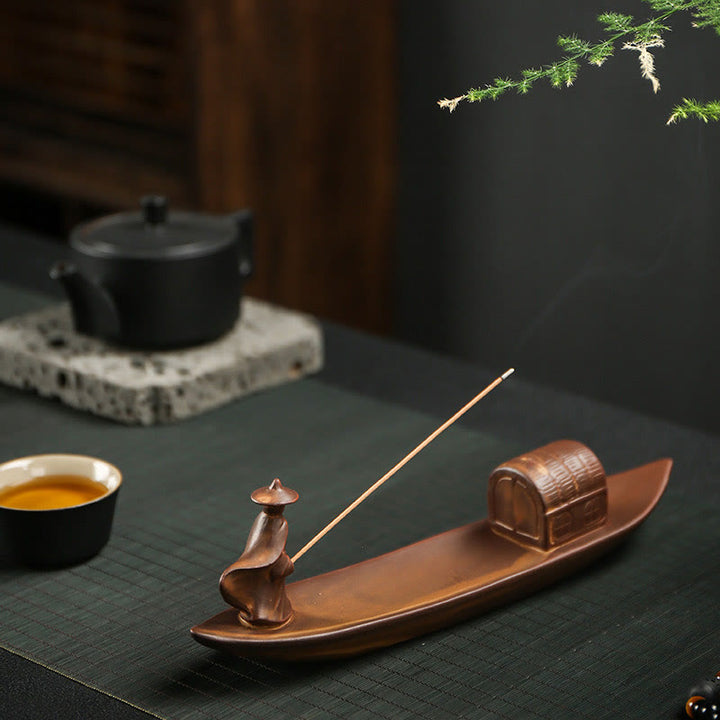 Buddha Stones Fisherman Fishing Boat Bamboo Buddha Hand Lotus Spiritual Healing Ceramic Stick Incense Burner Decoration - image 3