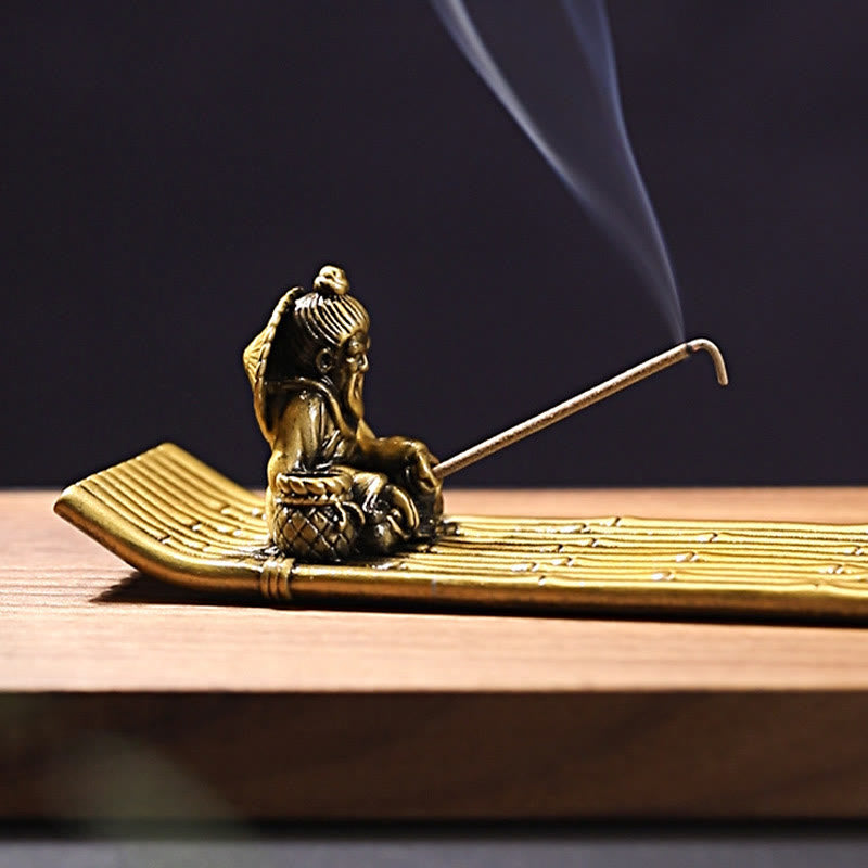Buddha Stones Fisherman Bamboo Fishing Boat Alloy Incense Stick Holder Healing Incense Burner Decoration - image 5