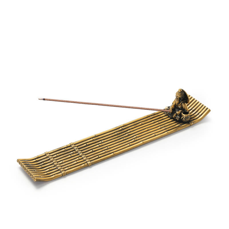 Buddha Stones Fisherman Bamboo Fishing Boat Alloy Incense Stick Holder Healing Incense Burner Decoration - image 9