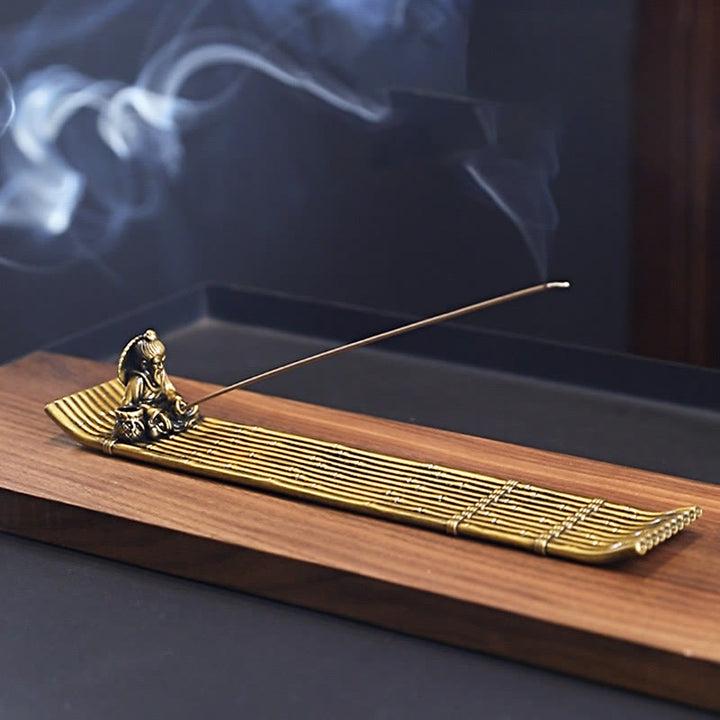 Buddha Stones Fisherman Bamboo Fishing Boat Alloy Incense Stick Holder Healing Incense Burner Decoration - image 3