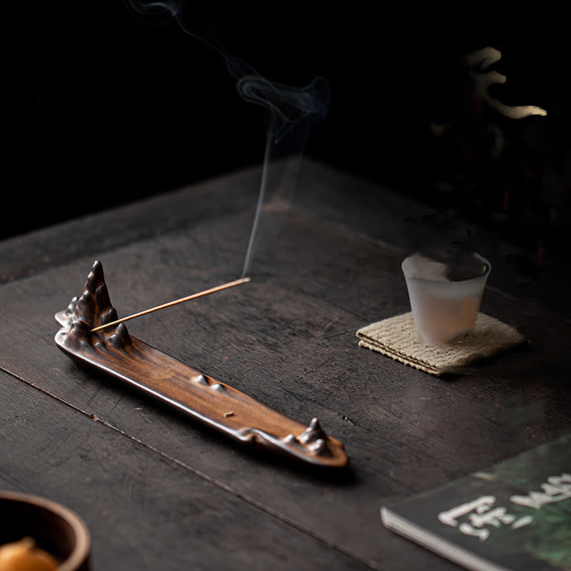 Buddha Stones Mountains Boat Design Spiritual Healing Ceramic Stick Incense Burner Decoration - image 3