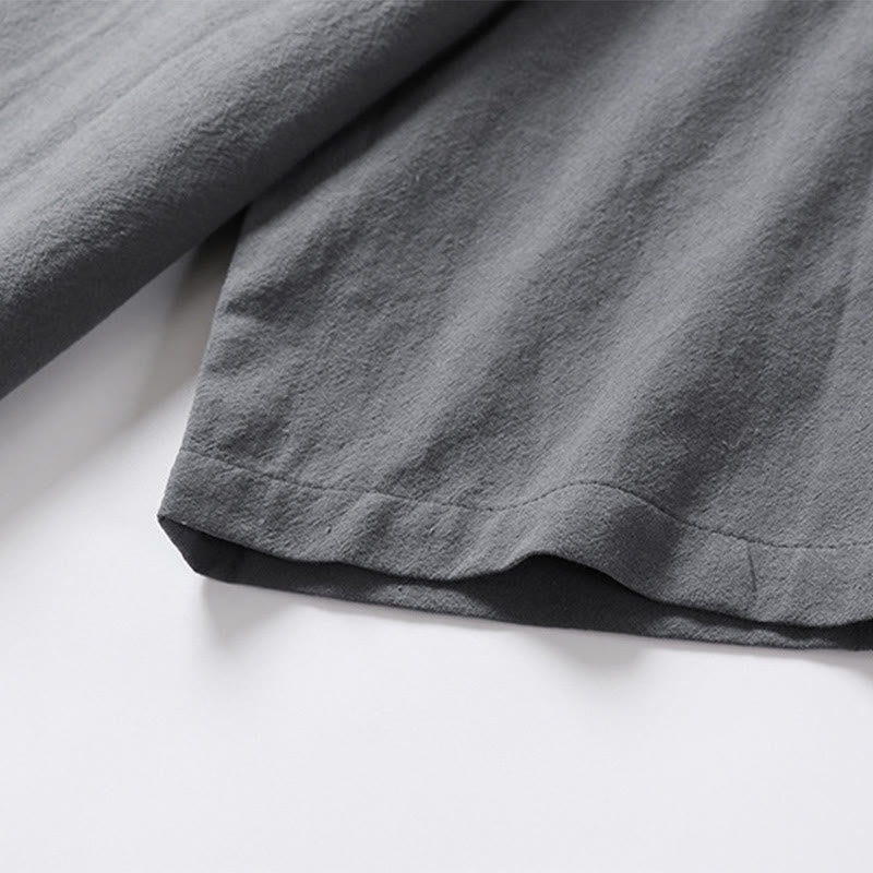 Buddha Stones Casual Plain Color Two Buttons Three Quarter Sleeve Cotton Linen Men's Shirt - image 10