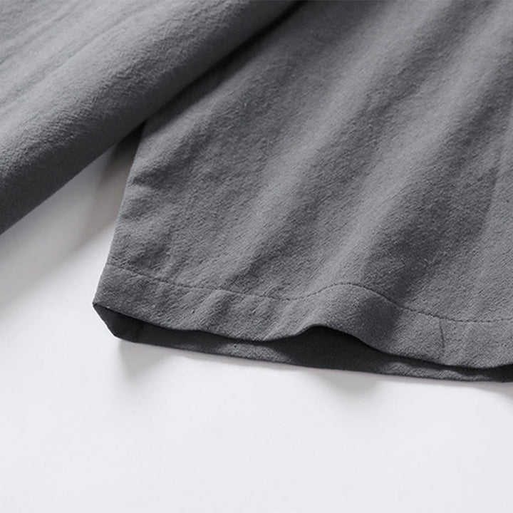 Buddha Stones Casual Plain Color Two Buttons Three Quarter Sleeve Cotton Linen Men's Shirt - image 10