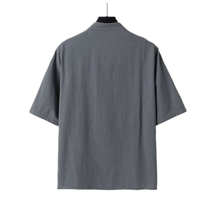 Buddha Stones Casual Plain Color Two Buttons Three Quarter Sleeve Cotton Linen Men's Shirt - image 3