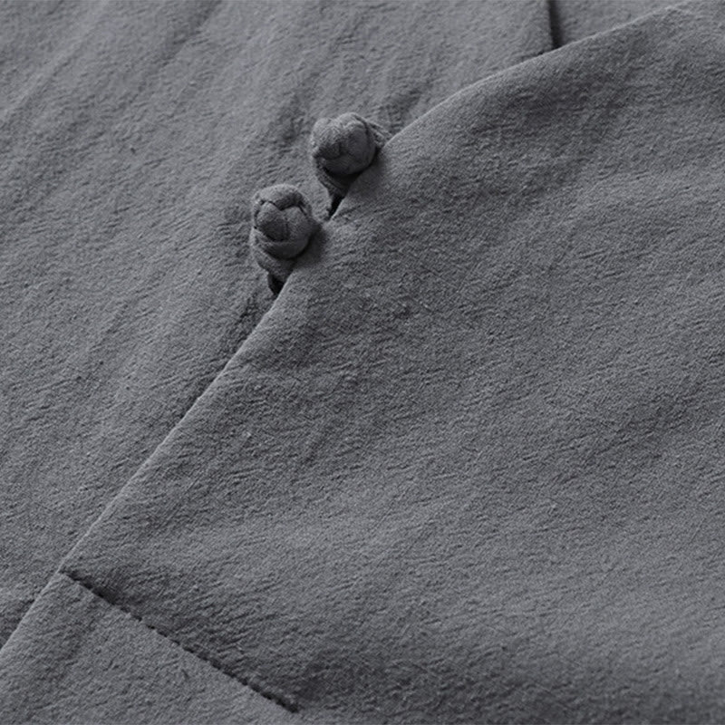 Buddha Stones Casual Plain Color Two Buttons Three Quarter Sleeve Cotton Linen Men's Shirt - image 7