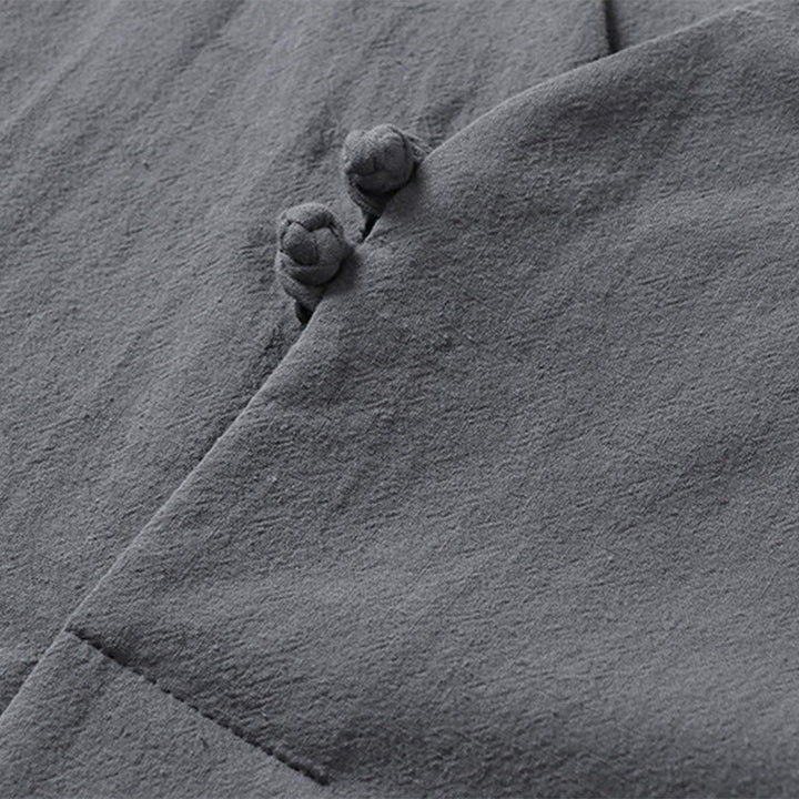 Buddha Stones Casual Plain Color Two Buttons Three Quarter Sleeve Cotton Linen Men's Shirt - image 7