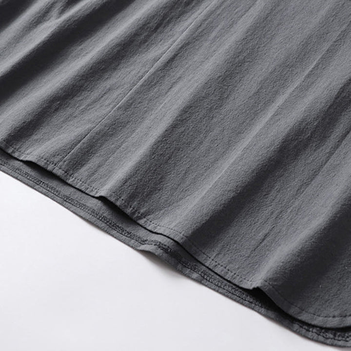 Buddha Stones Casual Plain Color Two Buttons Three Quarter Sleeve Cotton Linen Men's Shirt - image 9