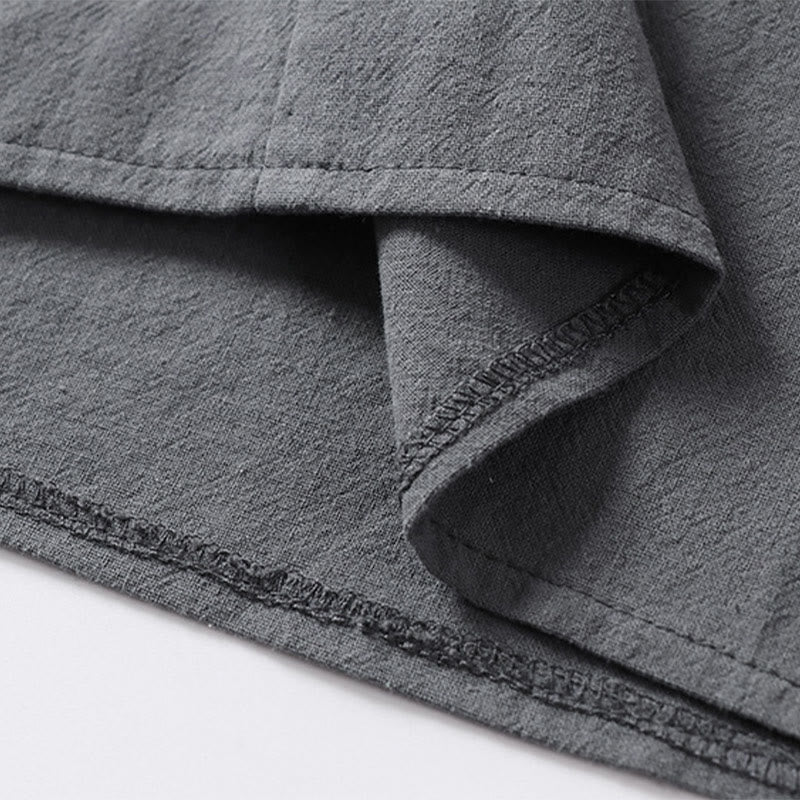 Buddha Stones Casual Plain Color Two Buttons Three Quarter Sleeve Cotton Linen Men's Shirt - image 12