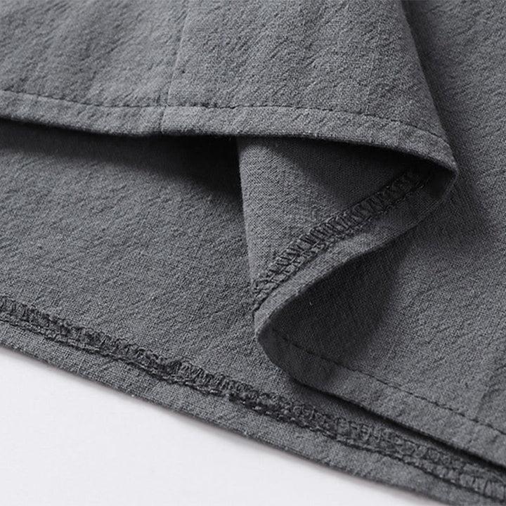 Buddha Stones Casual Plain Color Two Buttons Three Quarter Sleeve Cotton Linen Men's Shirt - image 12