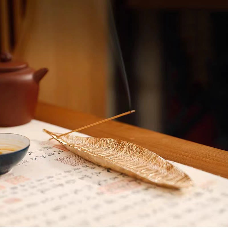 Buddha Stones Alloy Oriental Leaf Healing Incense Burner Decoration - image 7