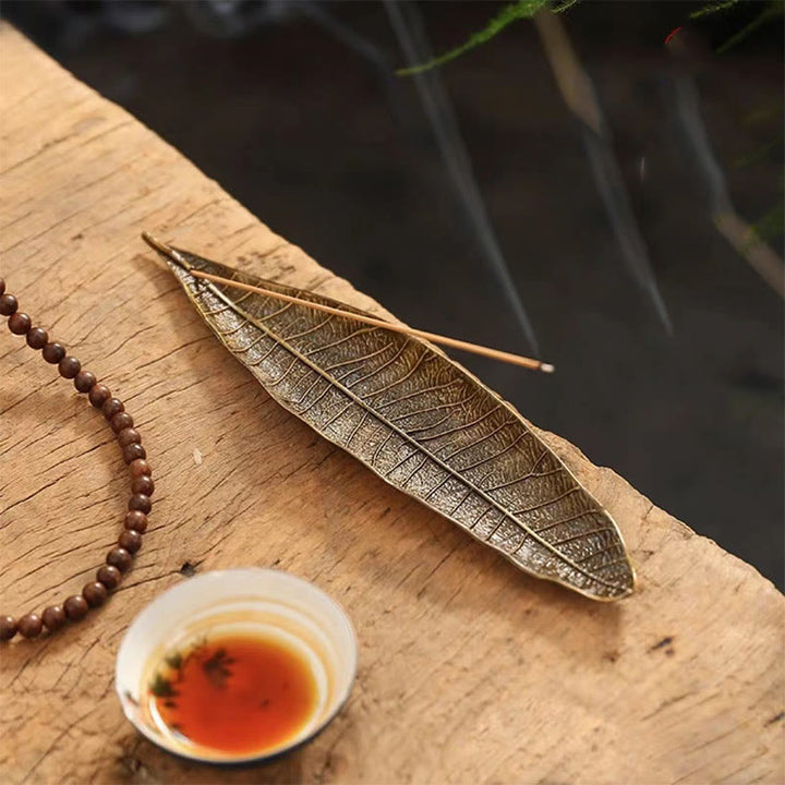 Buddha Stones Alloy Oriental Leaf Healing Incense Burner Decoration - image 2