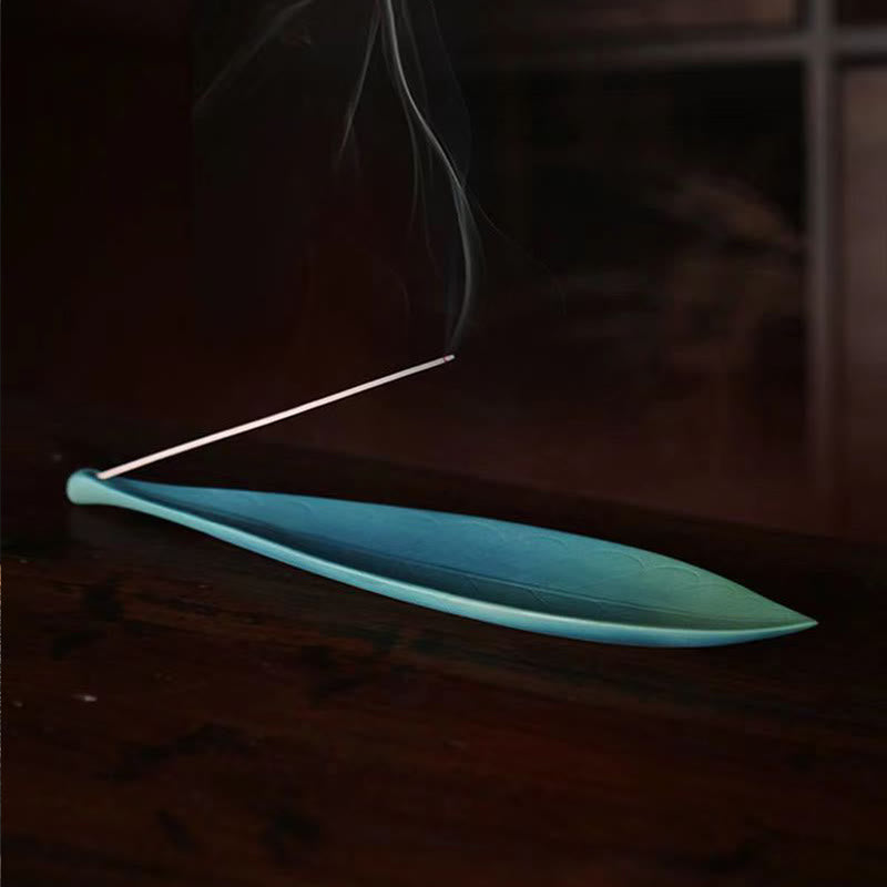 Buddha Stones Willow Leaf Healing Ceramic Stick Incense Burner Decoration - image 1