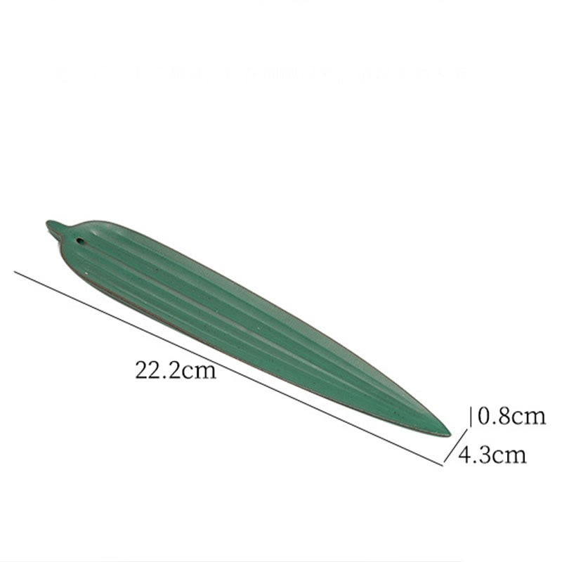 Buddha Stones Green Bamboo Leaf Healing Ceramic Incense Burner Decoration - image 4