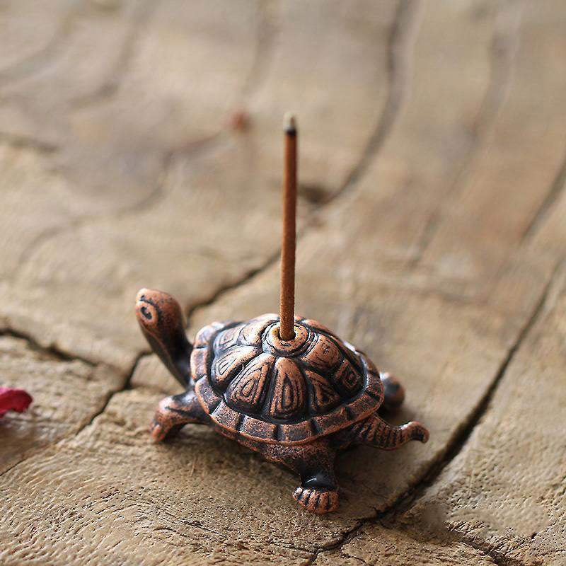 Buddha Stones Alloy Turtle Snail Healing Incense Burner Desk Decoration - Brown Turtle 3.7*2.2*1.3cm - image 1