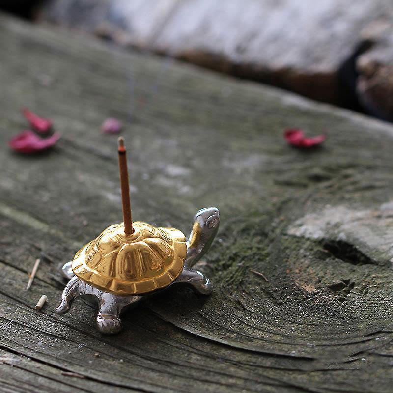 Buddha Stones Alloy Turtle Snail Healing Incense Burner Desk Decoration - Gold Turtle 3.7*2.2*1.3cm - image 9