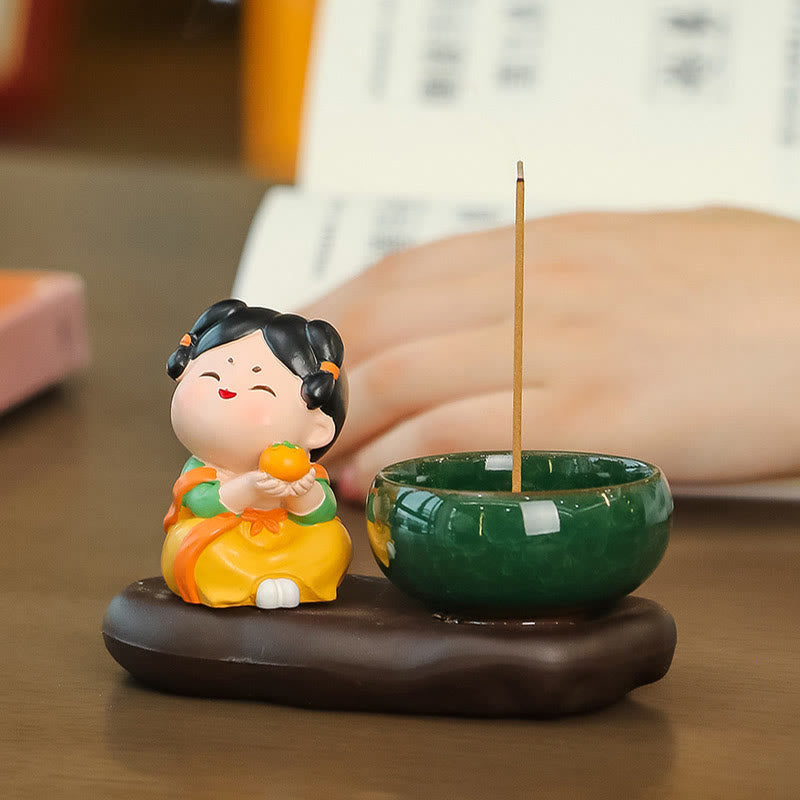Buddha Stones Tang Dynasty Lady Food Healing Ceramic Incense Burner Desk Decoration - image 1