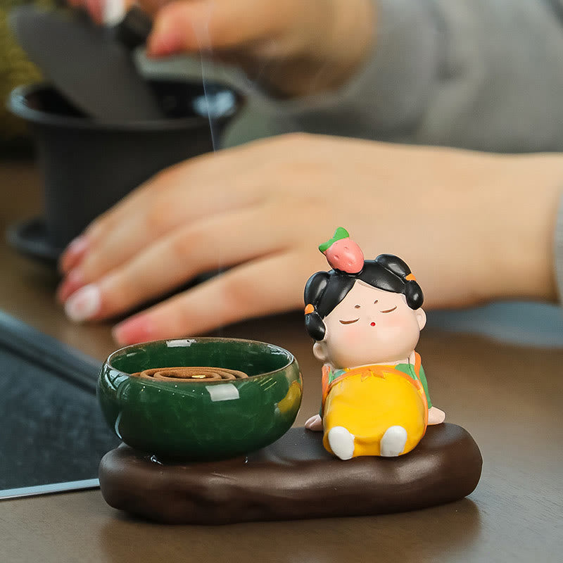 Buddha Stones Tang Dynasty Lady Food Healing Ceramic Incense Burner Desk Decoration - image 4
