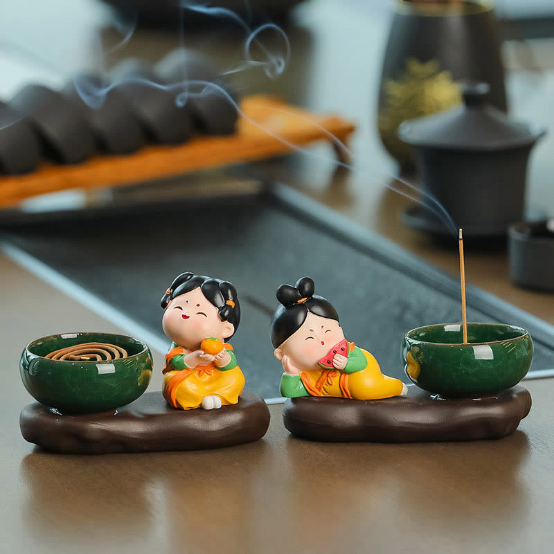 Buddha Stones Tang Dynasty Lady Food Healing Ceramic Incense Burner Desk Decoration - image 14