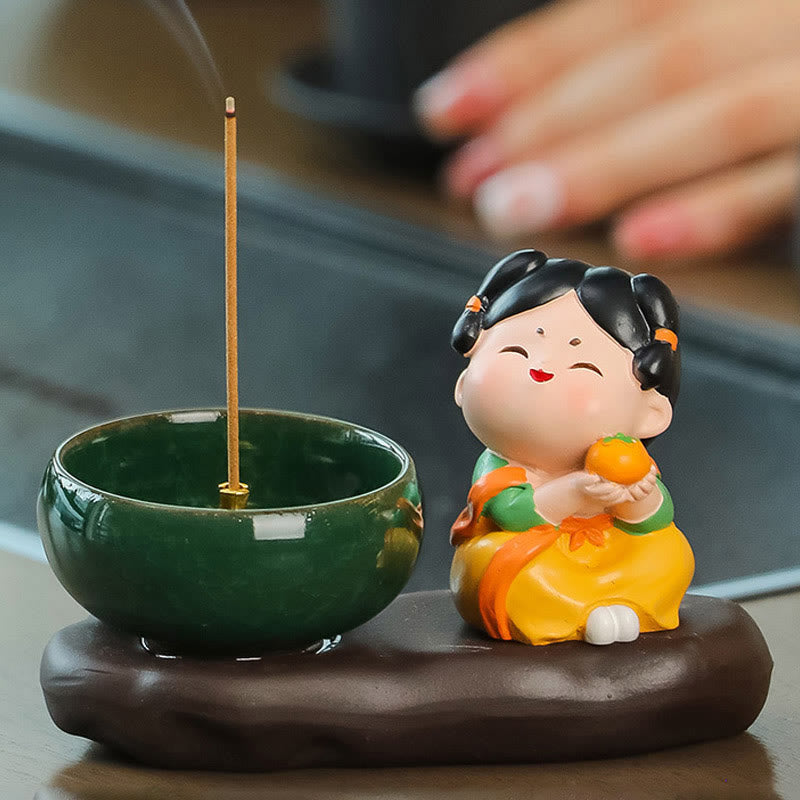 Buddha Stones Tang Dynasty Lady Food Healing Ceramic Incense Burner Desk Decoration - image 2