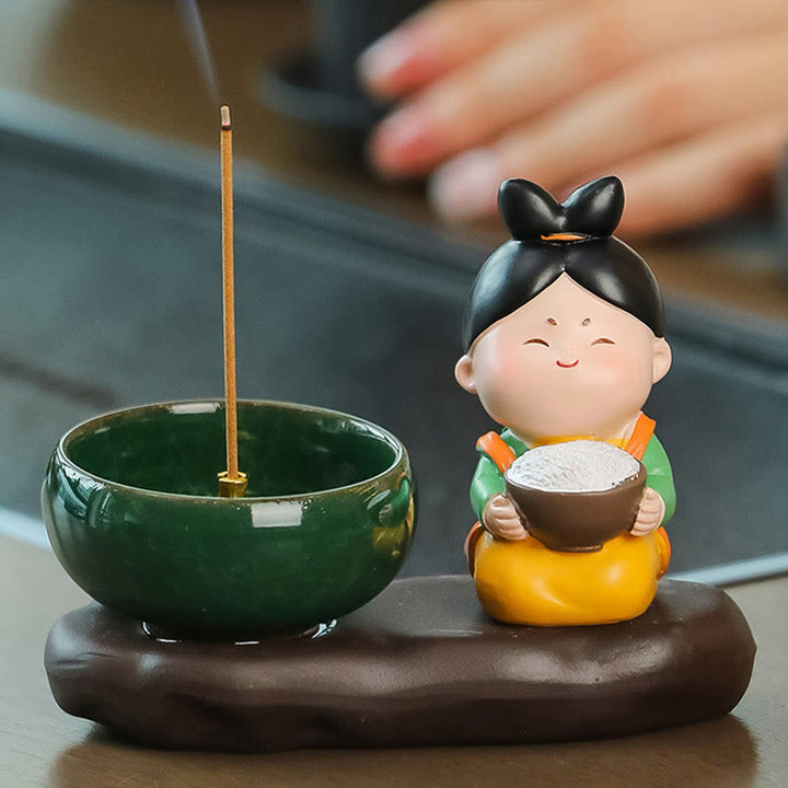 Buddha Stones Tang Dynasty Lady Food Healing Ceramic Incense Burner Desk Decoration - Tang Dynasty Lady Rice 9*12.5*5.5cm - image 10
