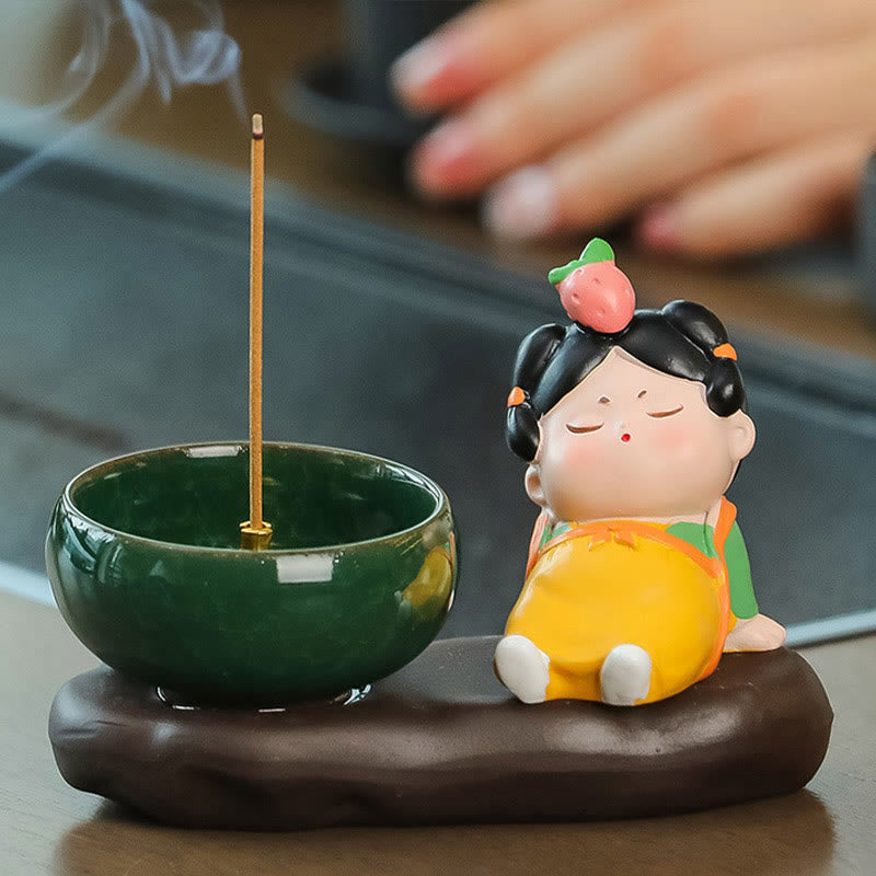 Buddha Stones Tang Dynasty Lady Food Healing Ceramic Incense Burner Desk Decoration - Tang Dynasty Lady Strawberry 9*12.5*5.5cm - image 3