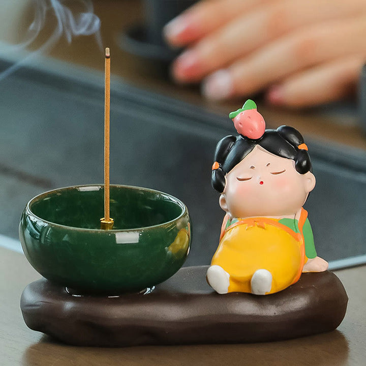 Buddha Stones Tang Dynasty Lady Food Healing Ceramic Incense Burner Desk Decoration - Tang Dynasty Lady Strawberry 9*12.5*5.5cm - image 3