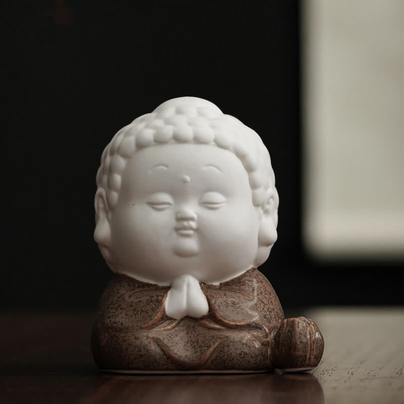 Buddha Stones Buddha Sitting Standing Reclining Ceramic Healing Incense Burner Desk Decoration - Brown Robe - Sitting Buddha 7*7*10cm - image 11