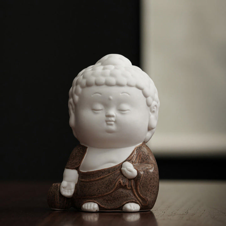 Buddha Stones Buddha Sitting Standing Reclining Ceramic Healing Incense Burner Desk Decoration - Brown Robe - Standing Buddha 7*7*8.5cm - image 9