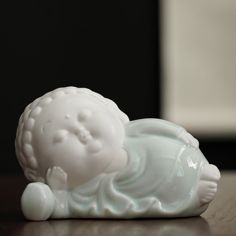 Buddha Stones Buddha Sitting Standing Reclining Ceramic Healing Incense Burner Desk Decoration - Blue Robe - Reclining Buddha 6*6*10cm - image 5