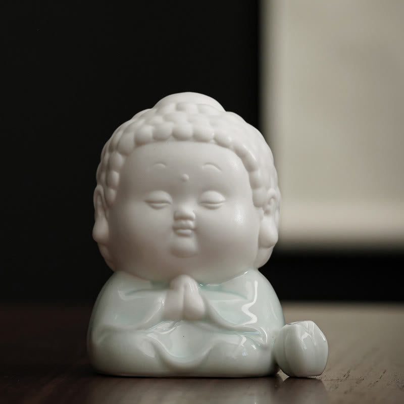 Buddha Stones Buddha Sitting Standing Reclining Ceramic Healing Incense Burner Desk Decoration - Blue Robe - Sitting Buddha 7*7*10cm - image 3