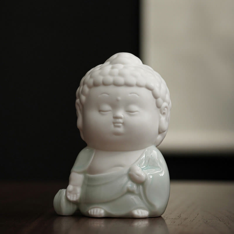Buddha Stones Buddha Sitting Standing Reclining Ceramic Healing Incense Burner Desk Decoration - Blue Robe - Standing Buddha 7*7*8.5cm - image 0