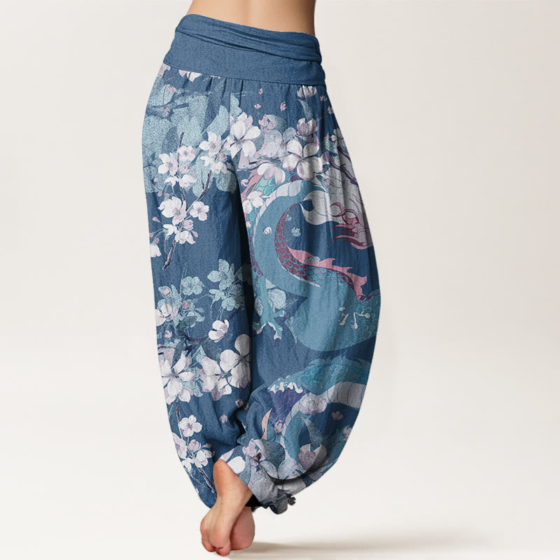 Buddha Stones Casual Dragon Cherry Blossoms Women's Elastic Waist Harem Pants - image 5