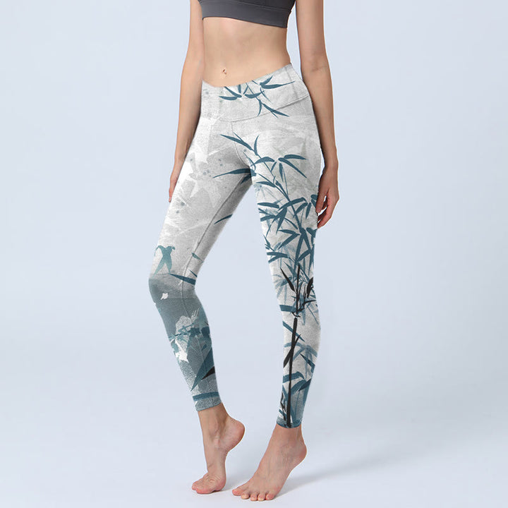 Buddha Stones Bamboo Print Gym Leggings Women's Yoga Pants - WhiteSmoke - US18，UK/AU22，EU50 (4XL) - image 0