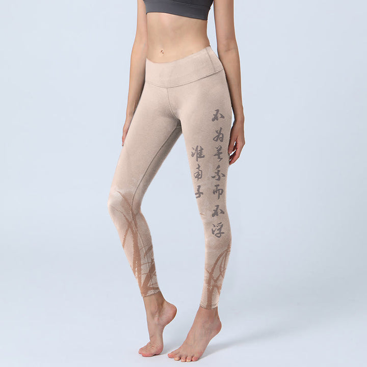 Buddha Stones Calligraphy Orchid Print Gym Leggings Women's Yoga Pants - PapayaWhip - US18，UK/AU22，EU50 (4XL) - image 0