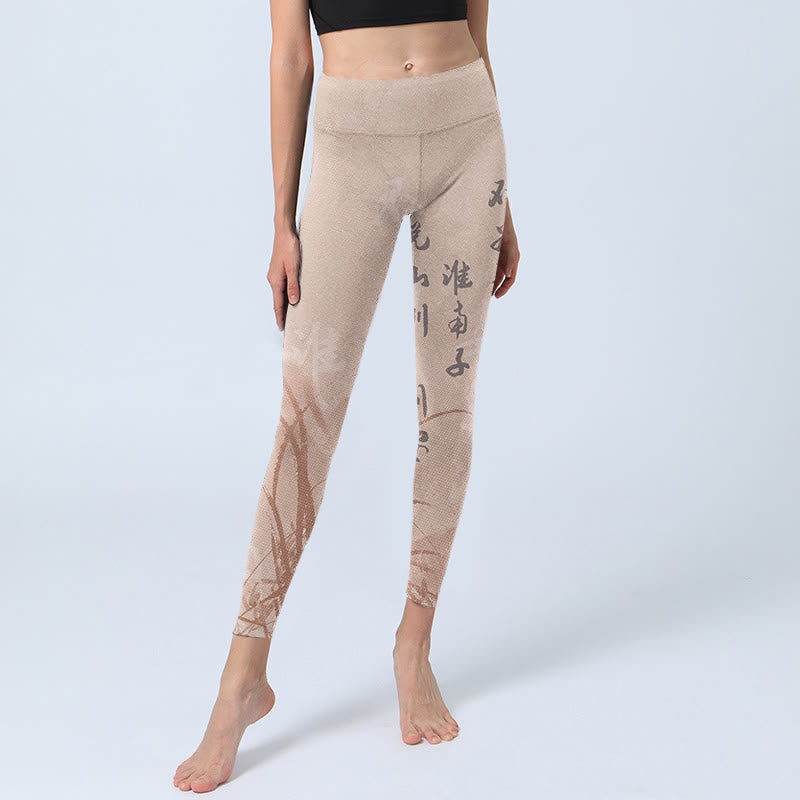 Buddha Stones Calligraphy Orchid Print Gym Leggings Women's Yoga Pants - image 5