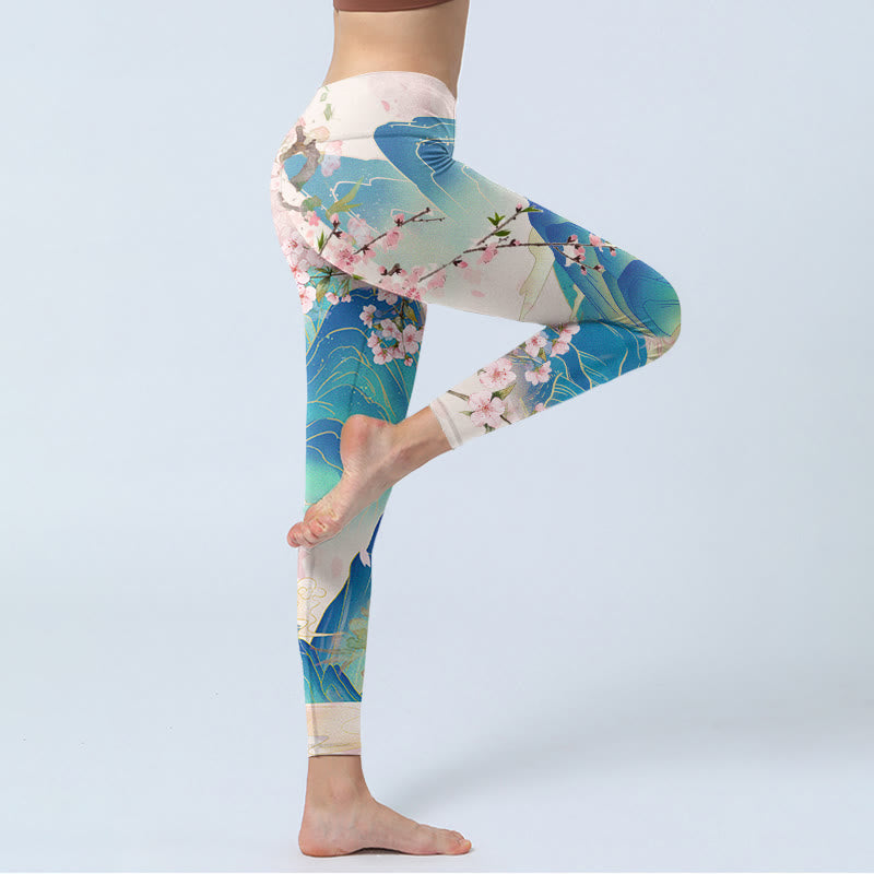 Buddha Stones Plum Blossoms Mountains Print Gym Leggings Women's Yoga Pants - image 3