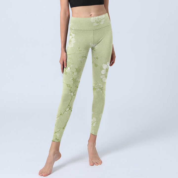 Buddha Stones White Plum Blossoms Print Gym Leggings Women's Yoga Pants - image 5