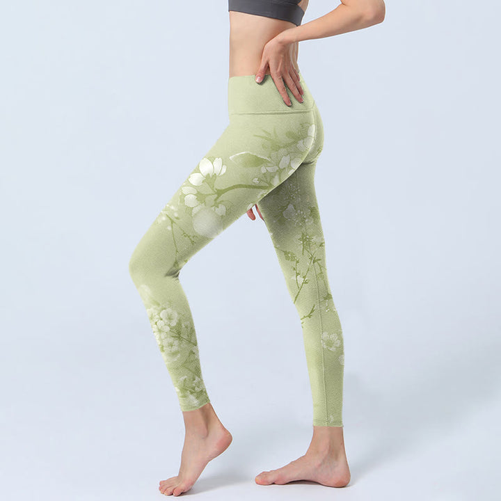 Buddha Stones White Plum Blossoms Print Gym Leggings Women's Yoga Pants - image 2