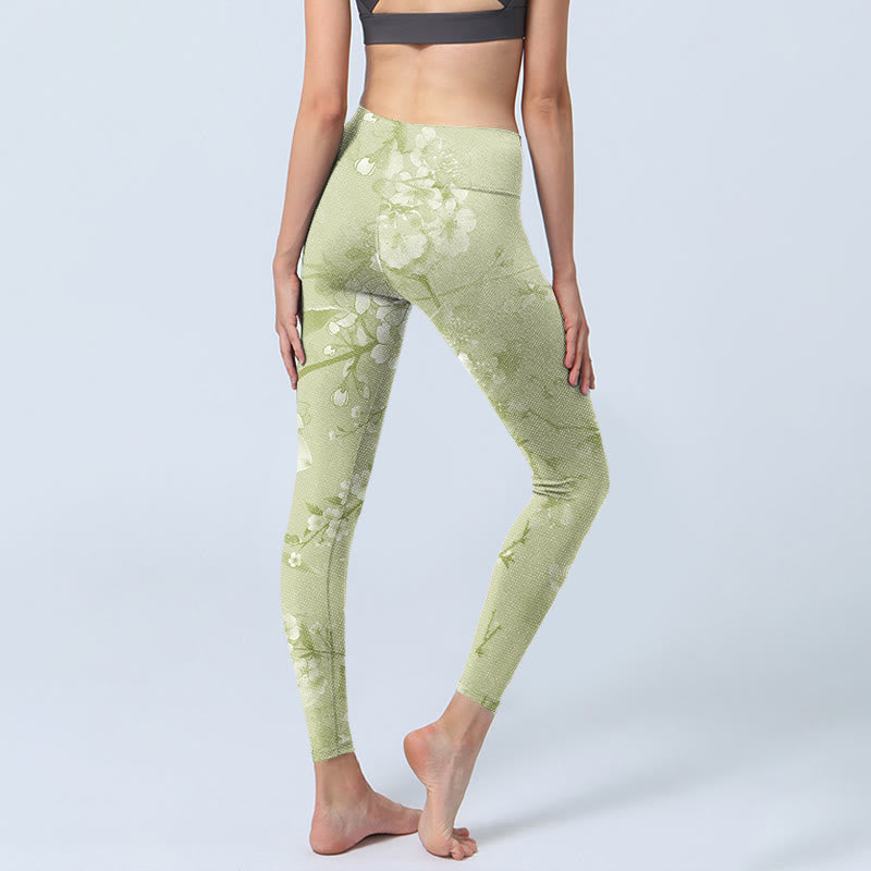 Buddha Stones White Plum Blossoms Print Gym Leggings Women's Yoga Pants - image 4