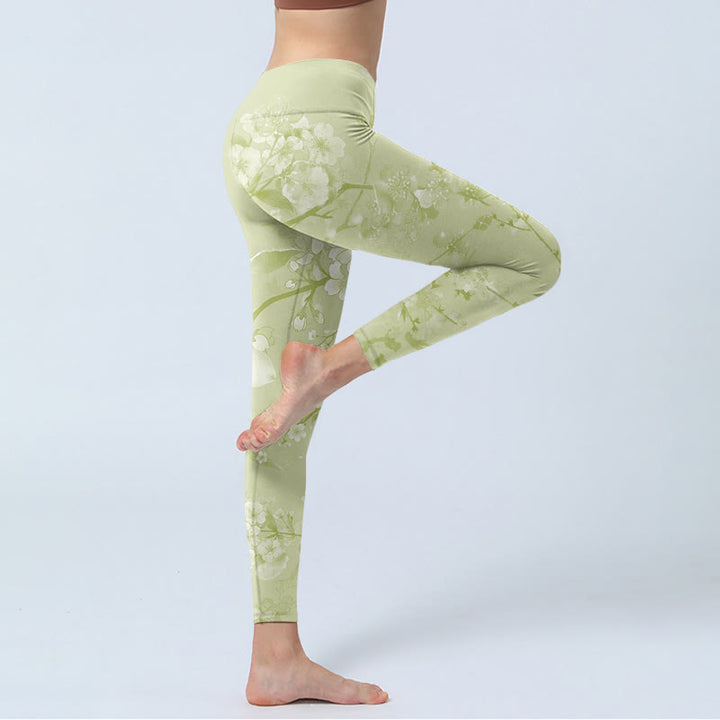 Buddha Stones White Plum Blossoms Print Gym Leggings Women's Yoga Pants - image 3