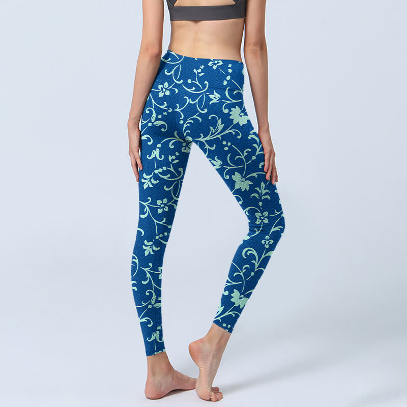 Buddha Stones Vine Plants Flowers Print Gym Leggings Women's Yoga Pants - image 3