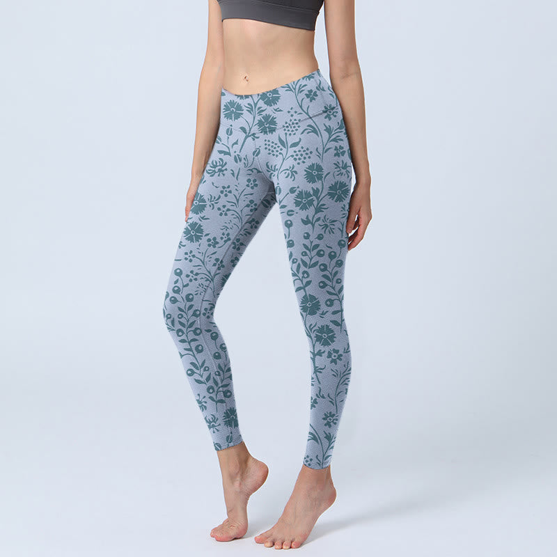 Buddha Stones Lush Flowers Plants Print Gym Leggings Women's Yoga Pants - LightSteelBlue - US18，UK/AU22，EU50 (4XL) - image 0