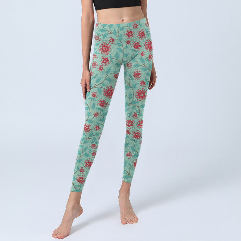 Buddha Stones Vine Leaves Blossom Print Gym Leggings Women's Yoga Pants - image 5