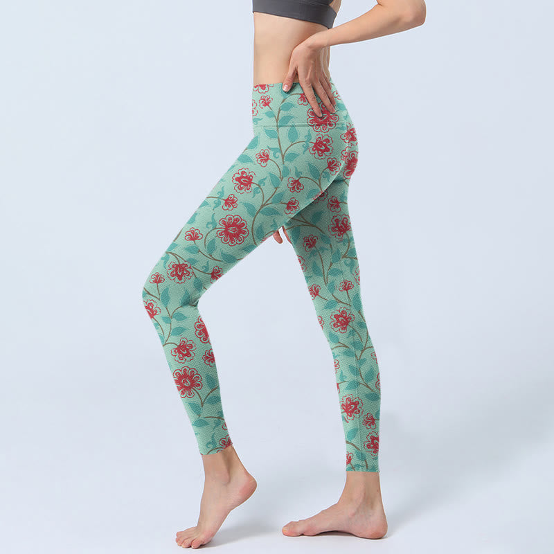 Buddha Stones Vine Leaves Blossom Print Gym Leggings Women's Yoga Pants - image 2