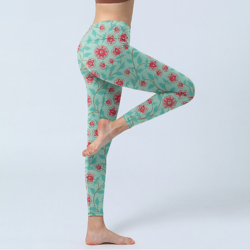Buddha Stones Vine Leaves Blossom Print Gym Leggings Women's Yoga Pants - image 3