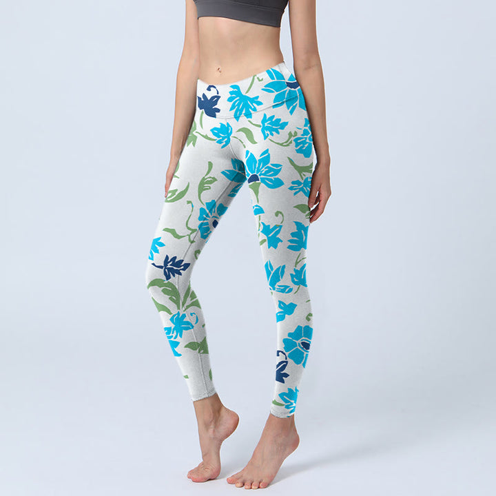 Buddha Stones Blossom Leaves Print Gym Leggings Women's Yoga Pants - LightGrey - US18，UK/AU22，EU50 (4XL) - image 0