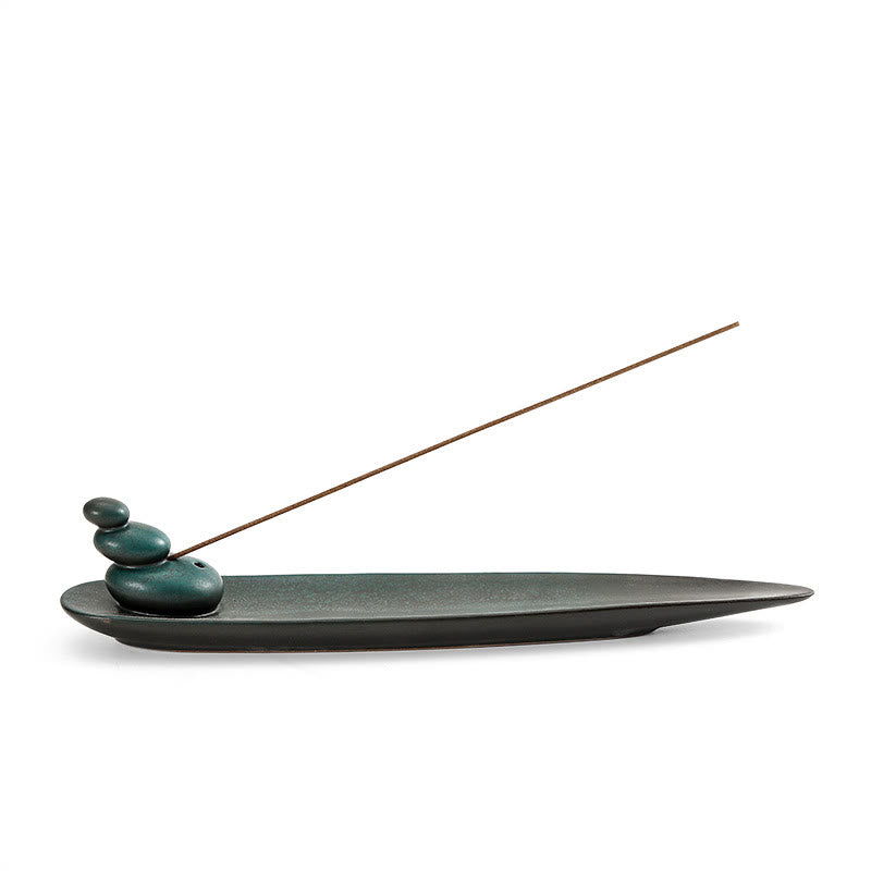 Buddha Stones Three Stones Waves Butterfly Bamboo Healing Ceramic Stick Incense Burner Decoration - image 6